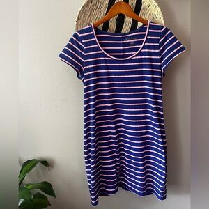Lilly Pulitzer Beacon Navy and Pink Striped Casual T-Shirt Dress Cotton Blend